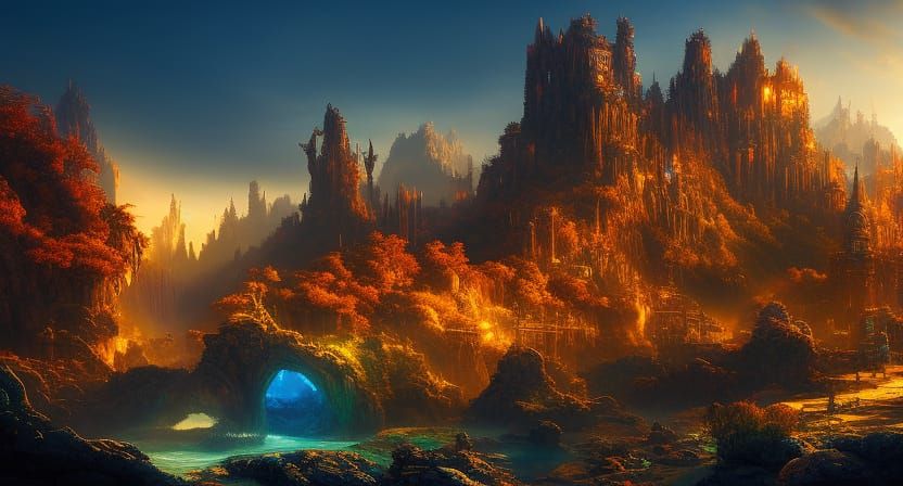 Mining Cave with Art Nouveau Rococo Architecture