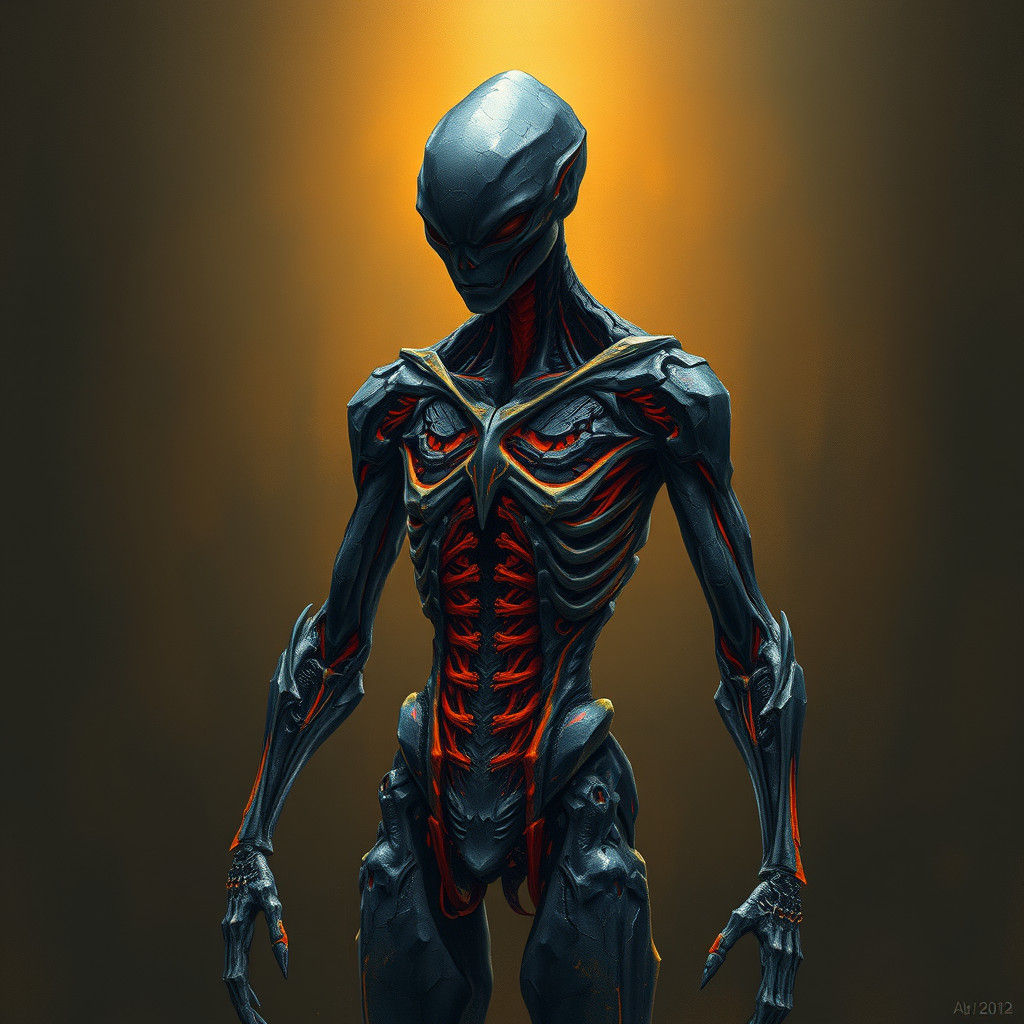 Obsidian Humanoid Medical Illustration in Pencil