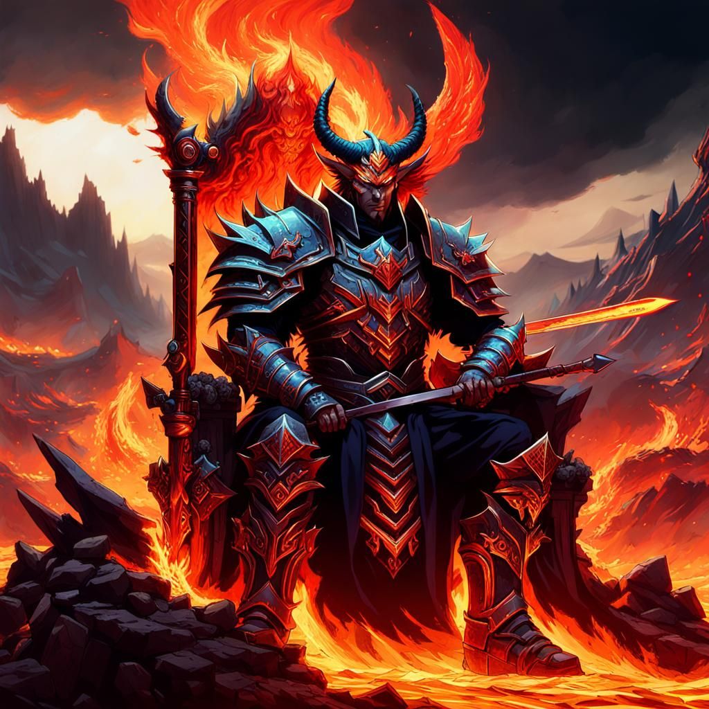 Demon Warlord on Throne in Anime Fantasy Style