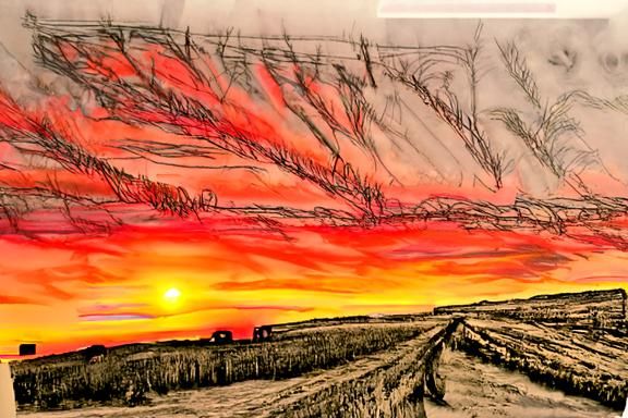 Hyperrealistic Pencil Sketch of Prairie Sunset