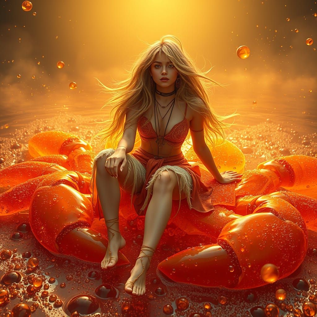 Woman on Gummy Crab in Soda Sea