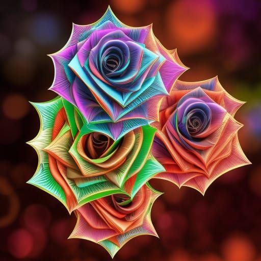 Rainbow Roses with Abstract Fractal Design