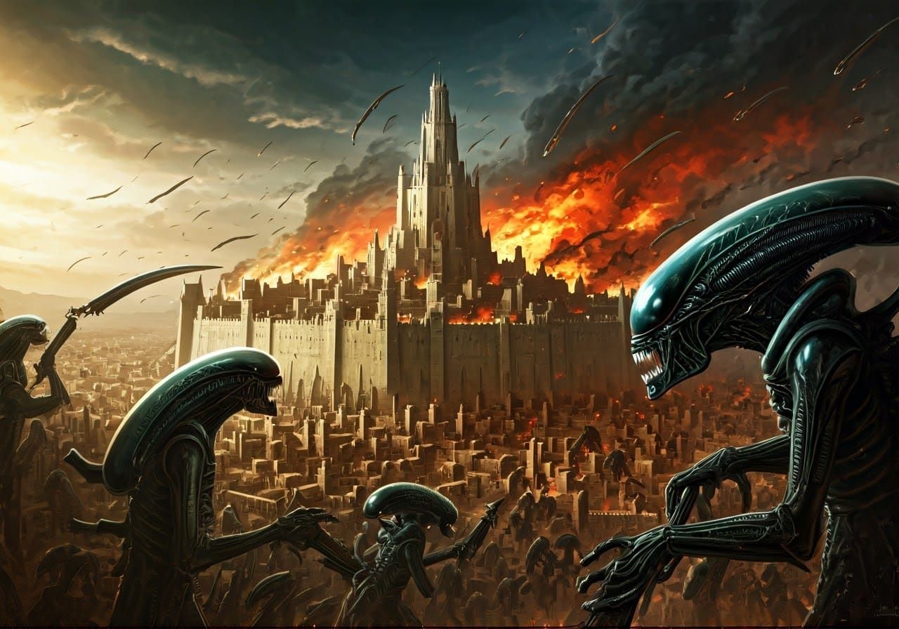 Xenomorph Swarm Assaults Burning Minas Tirith