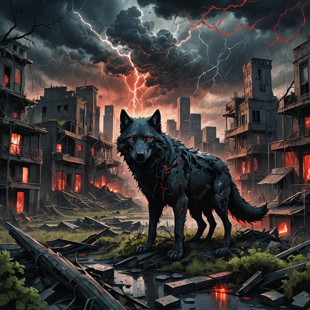 Post-Apocalyptic Houston: Wolf in Ominous Sky