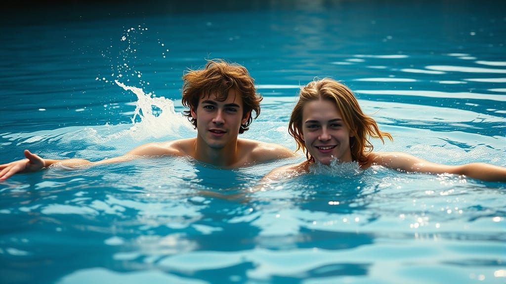 Lord Byron and Nicolo Giraud Swimming in Lagoon