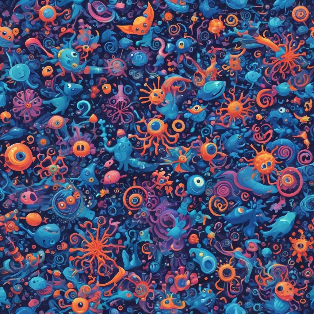 Blue Kaleidoscope: Whimsical Concept Art in Digital Style