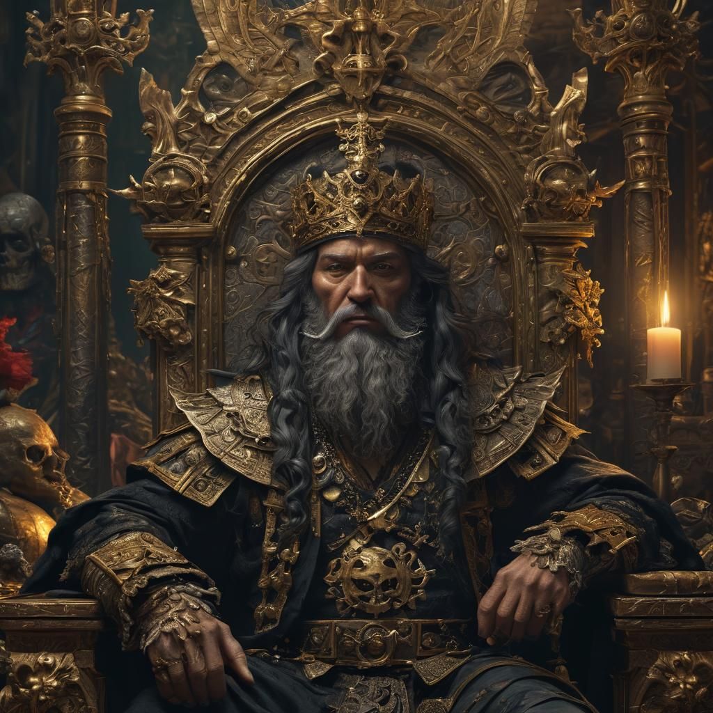 King of Pirates on Throne in Dark Fantasy Style