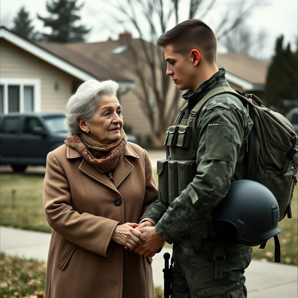 Poignant Farewell: Soldier Leaves Home in Cinematic Style