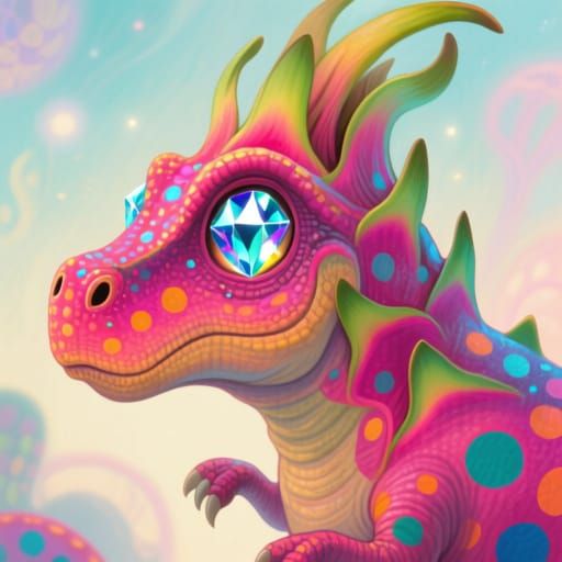 Vibrant Dragon Fruit Dinosaur with Diamond Eyes