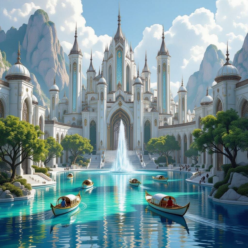 Elven City Port in White Marble and Crystal