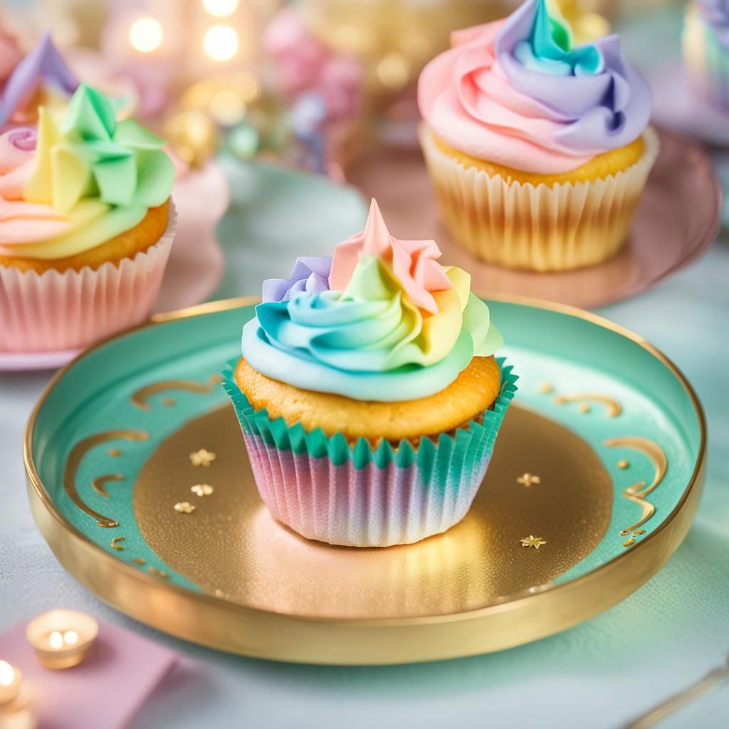 A Pastel Rainbow Cupcake in a Victorian Parlor Setting
