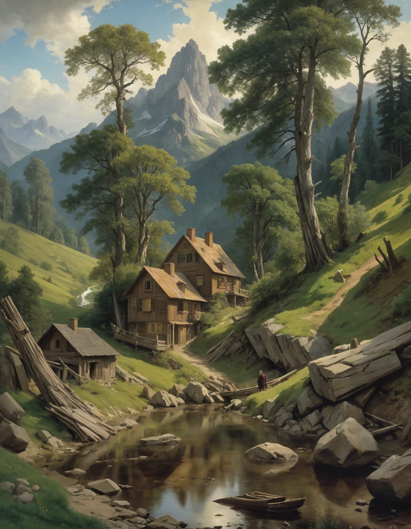 Lakeside Landscape in the Style of Hudson River School Maste...