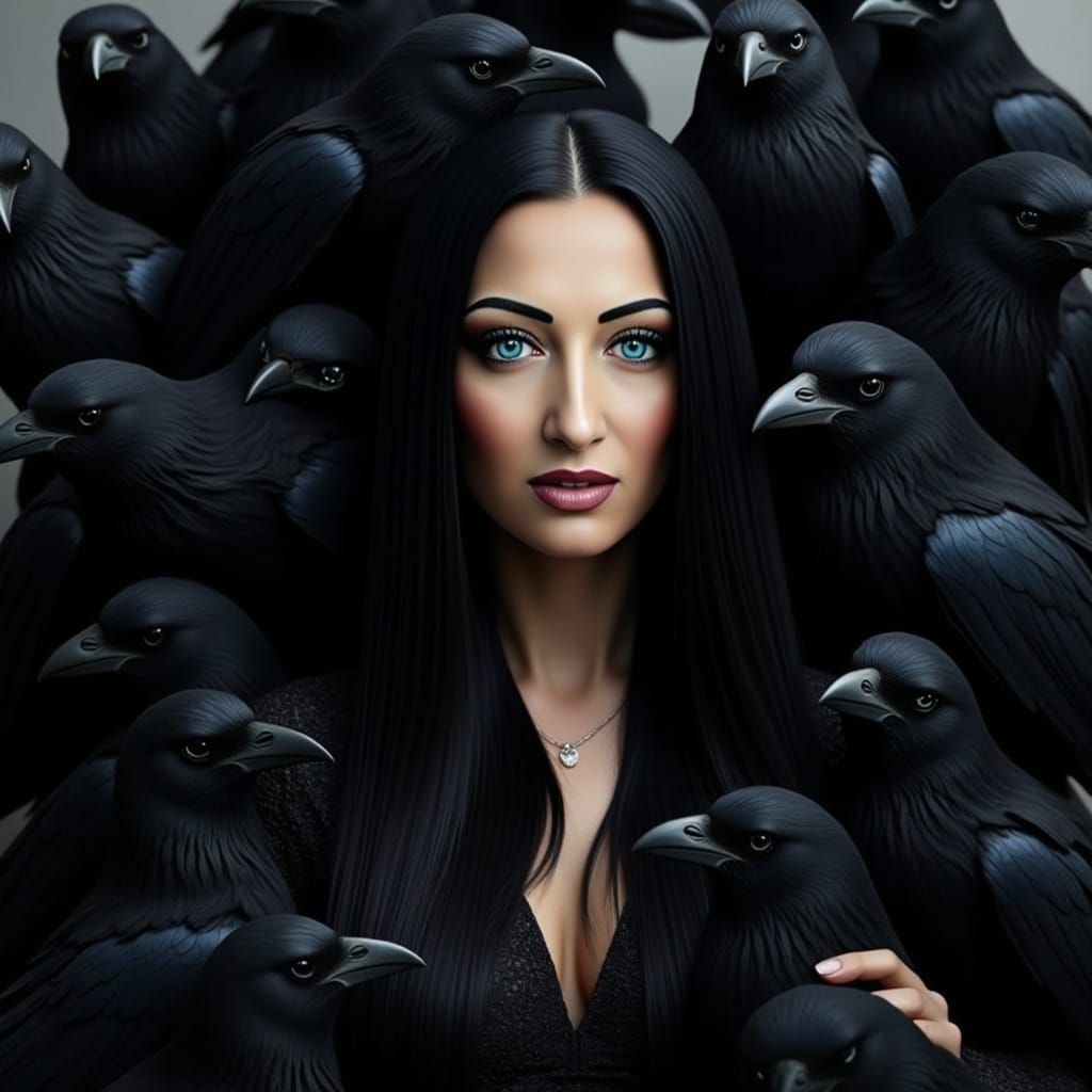 Mystic Figure in Raven Vortex: Digital Art Portrait