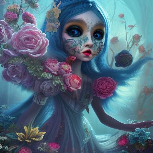 Creepy Doll with Big Eyes in Detailed Painting