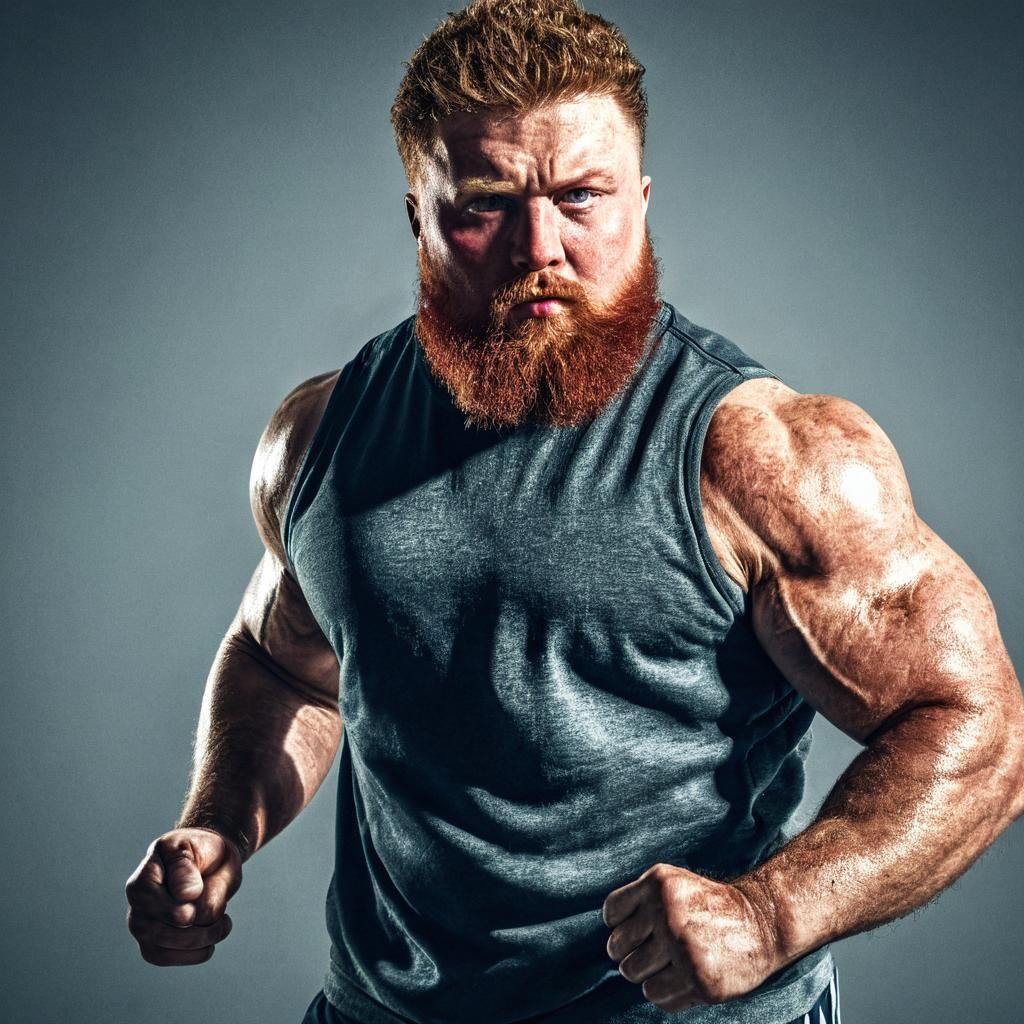 Muscular Man Flexing: Hyperrealistic Digital Portrait