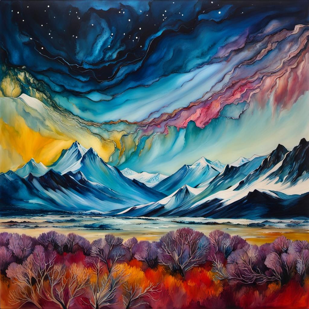 Encaustic Arctic Landscape Inspired by Van Gogh