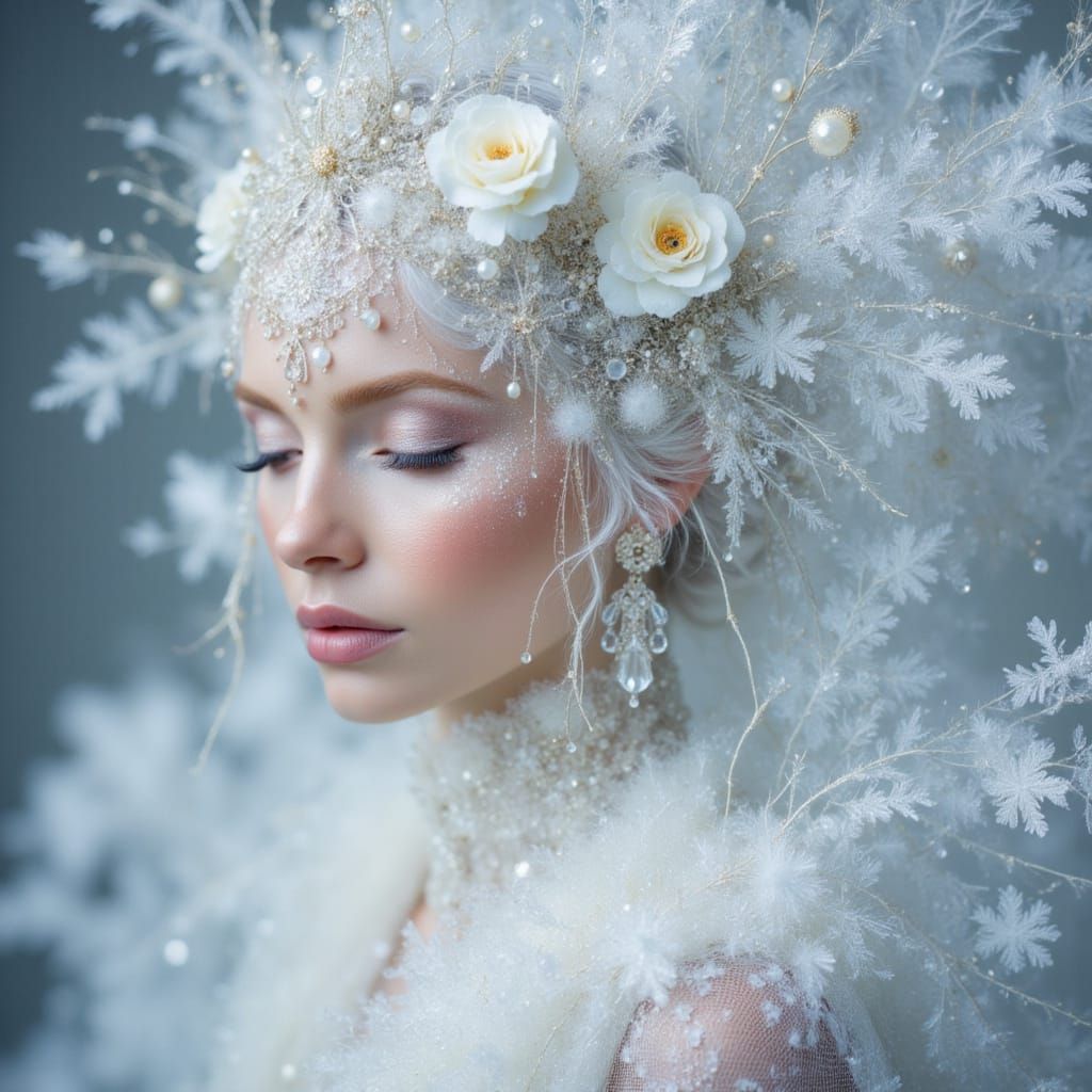 Crystalline Ice Fairy with Floral Tiara