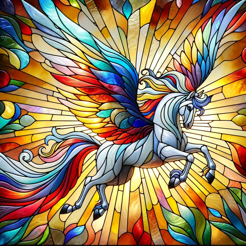 Enchanted Stained Glass Pegasus Soars