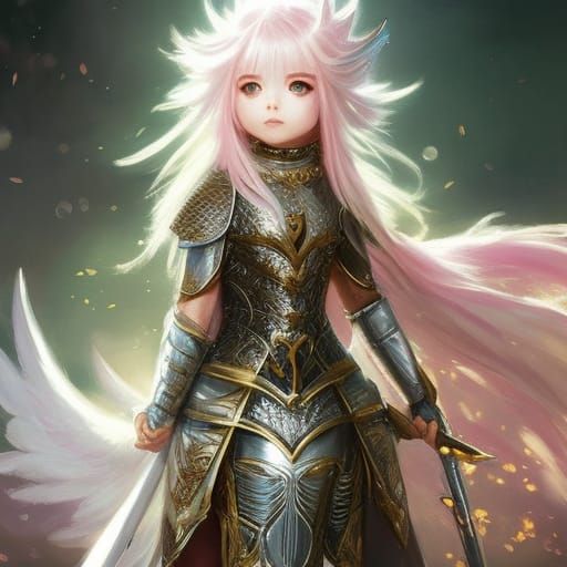 Charming Chibi Angel Knight in Luxurious Armor