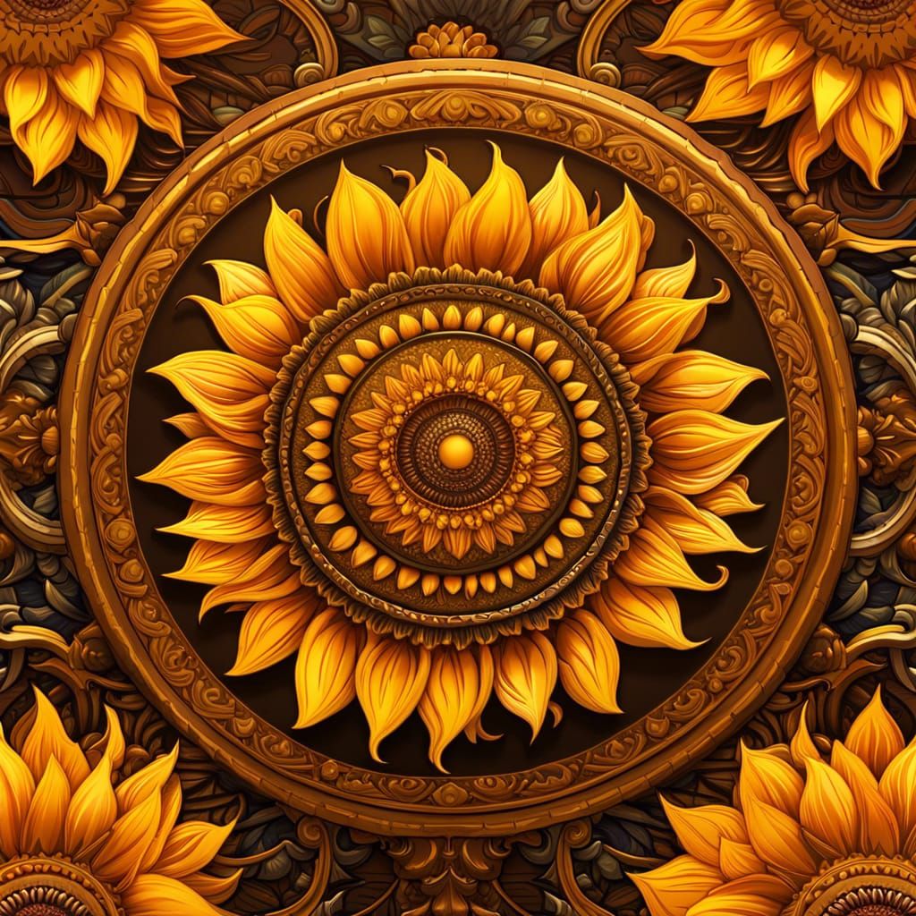 Intricate Sunflower Mandala in Comic Book Style