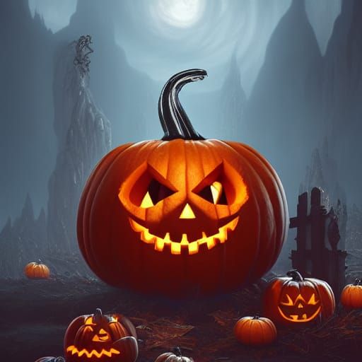 Scary Halloween Pumpkin in Detailed Matte Painting