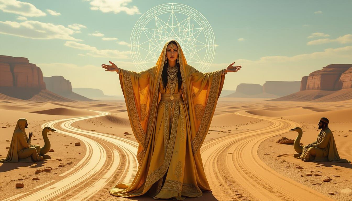 Desert Oracle at Time Crossroads, Surreal Art