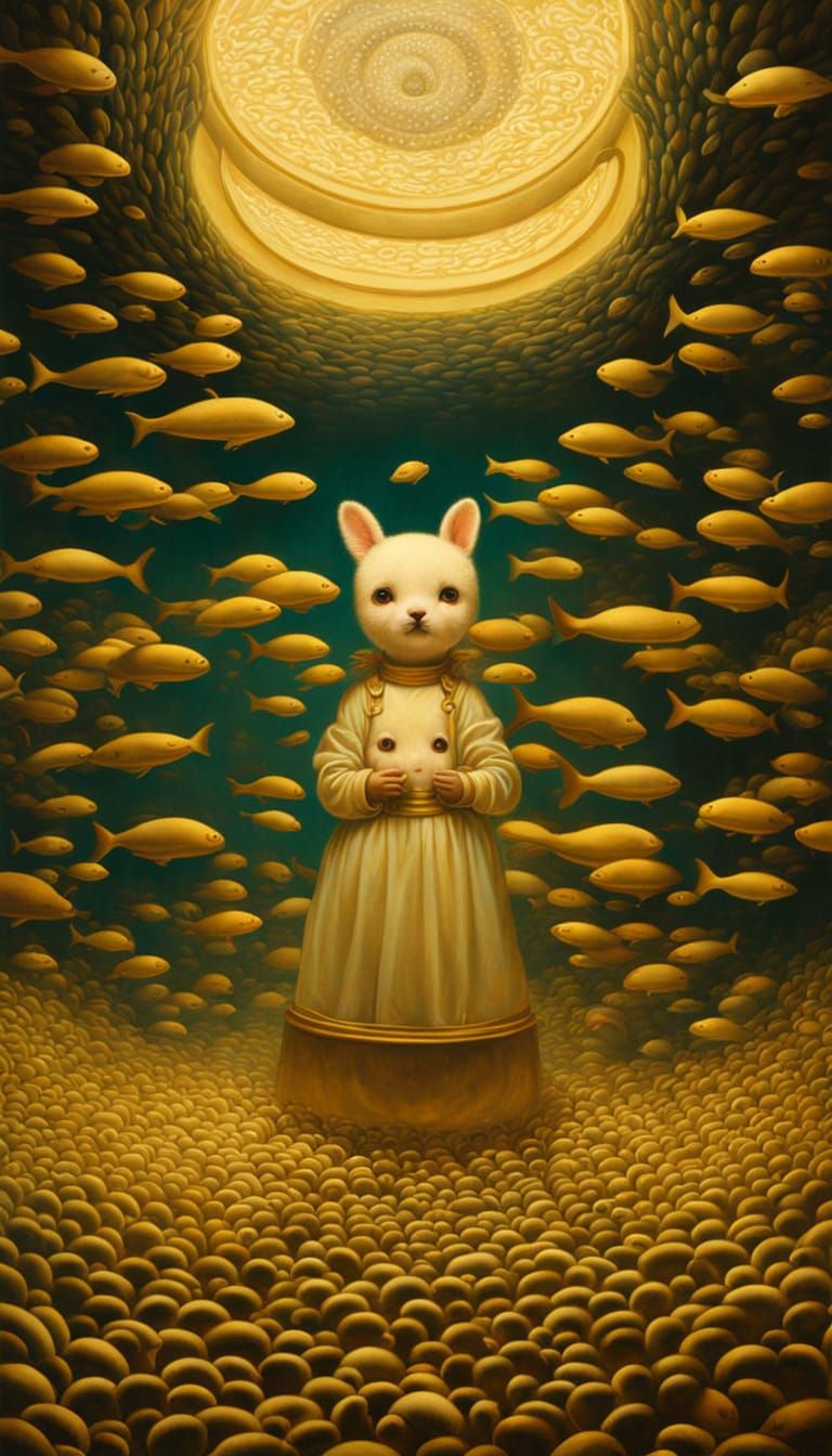 Surreal Plains of Living Toys Gaze at a Golden-Lit Child