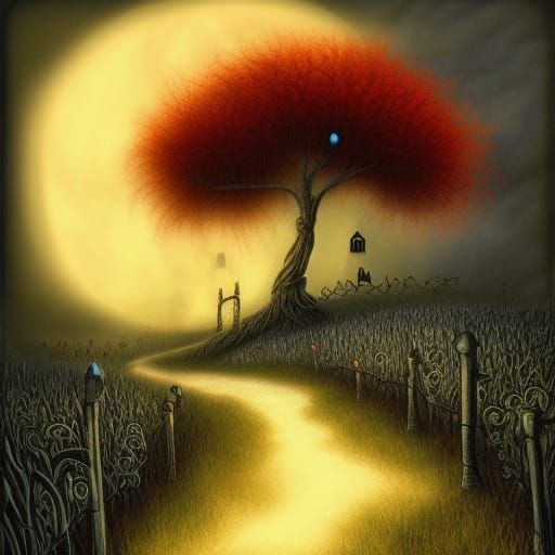 Halloween Wheat Field Fantasy in Expressionist Style