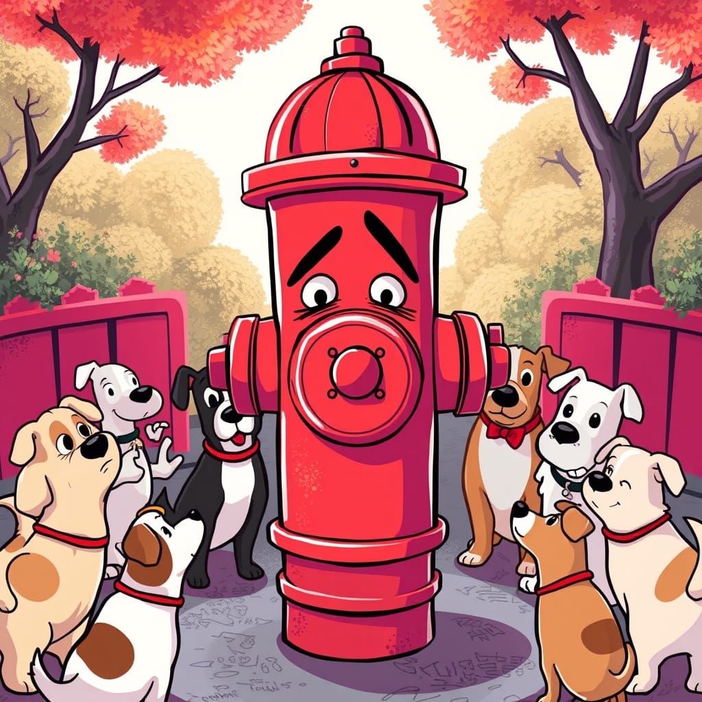 Whimsical Fire Hydrant Friends in a Vibrant Cartoon World