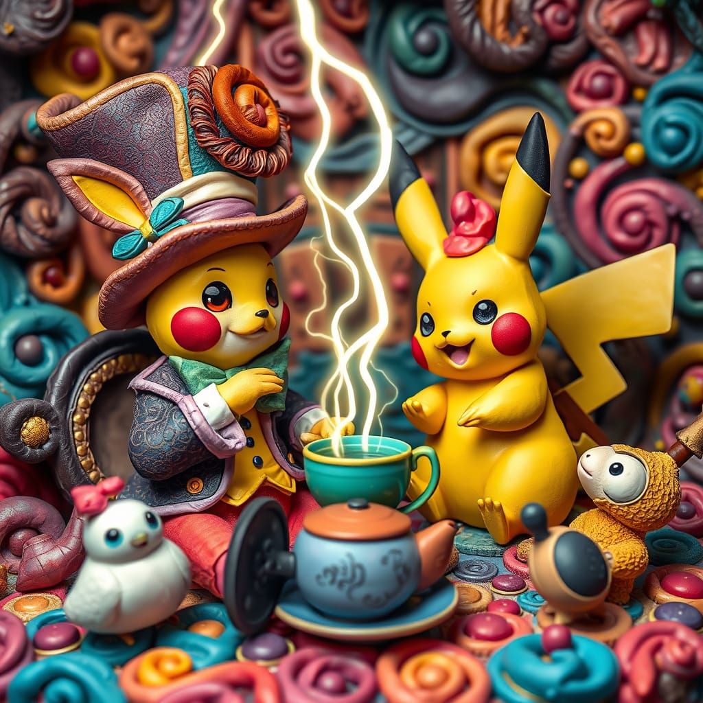 Pikachu and Mad Hatter Playdough Tea Party