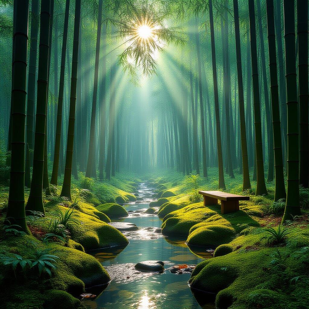 Tranquil Forest Glade in Morning Sunlight