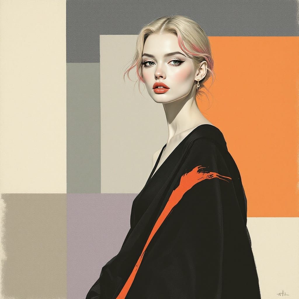 Pin-Up Woman in Bold Geometric Style