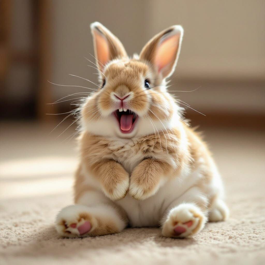 Laughing Bunny Rolls Around: AI-Generated Joy