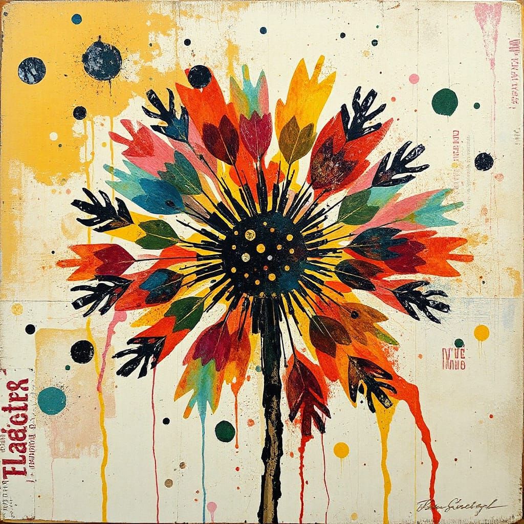 Surreal Dandelion in Encaustic Wax Style