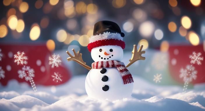 Cute Snowman with Bokeh Lights Holiday Celebration