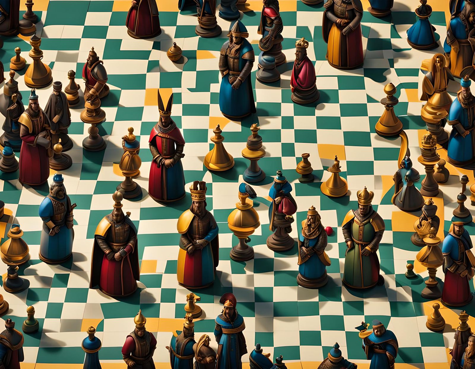 Chessboard with People as Pieces in Vivid Detail