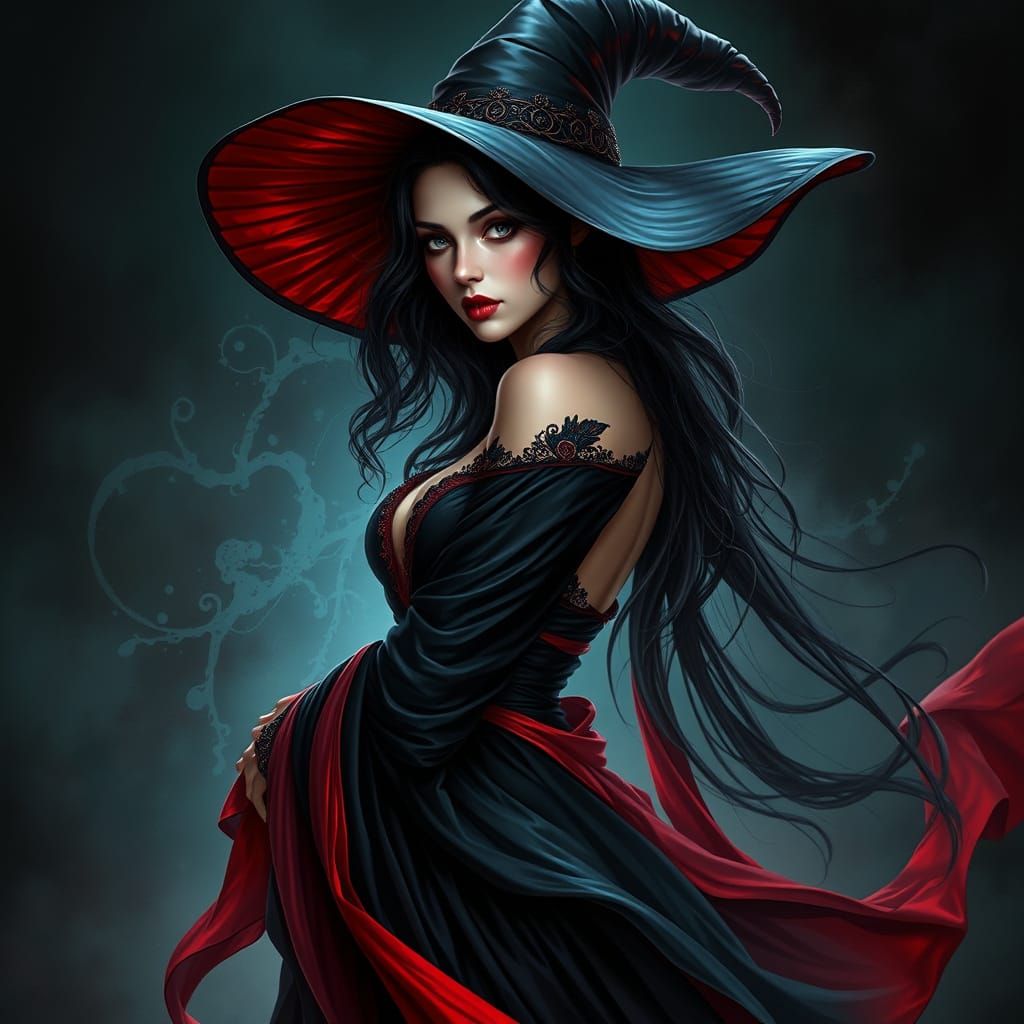 Enchanting Dark Fantasy Seductress in Art Nouveau Style