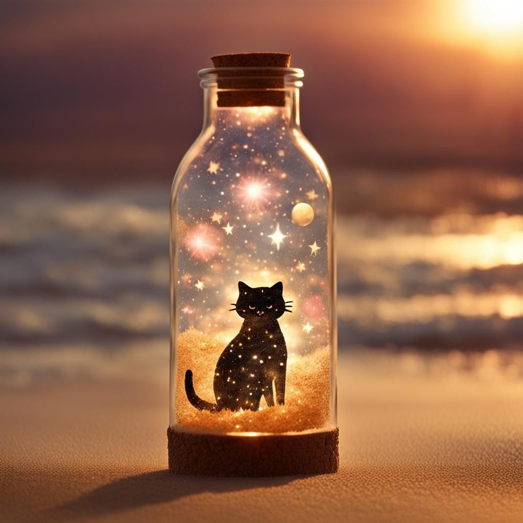 Sparkly Kitty with Message in a Bottle