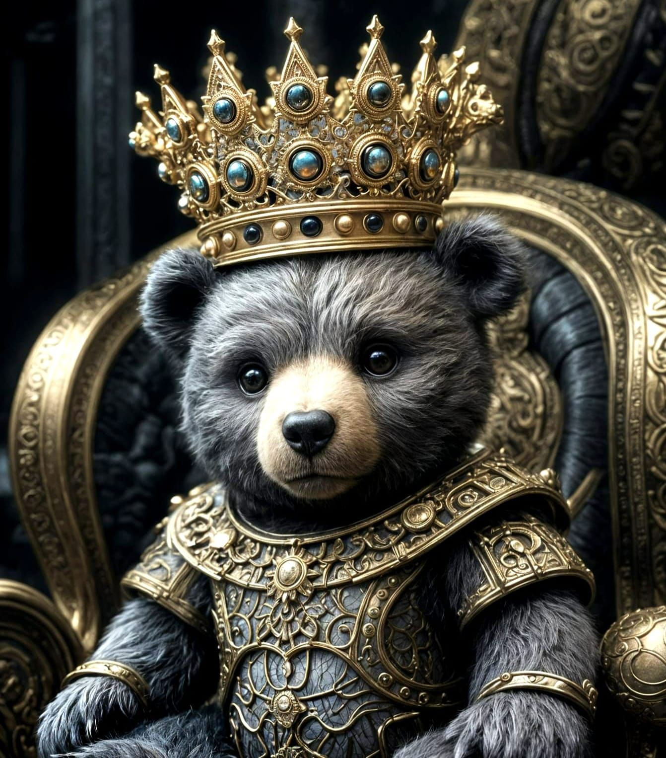 Crowned Teddy Bear: Intricate Digital Art