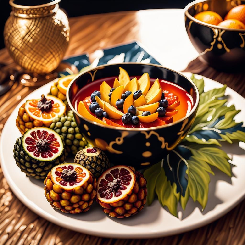 Colorful Exotic Fruit Bowl in Oil Painting