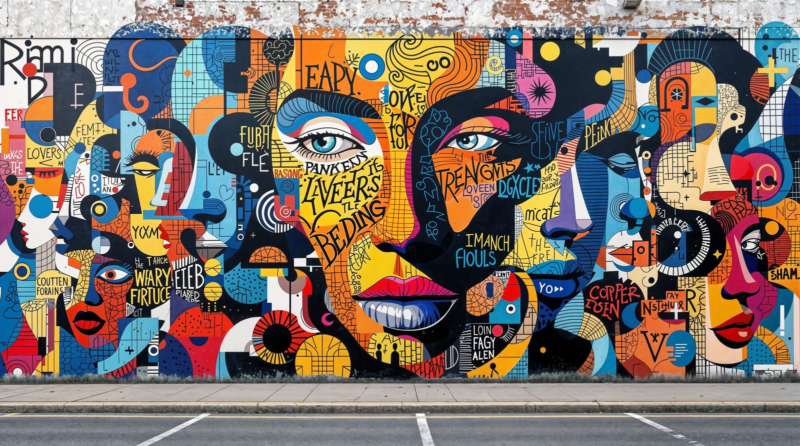 Vibrant Urban Mural in Abstract 3D Style