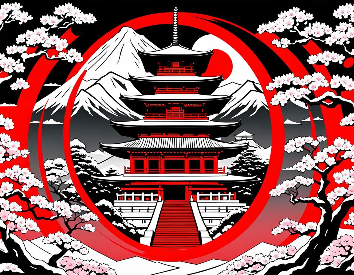 Japanese Pagoda in Pop Art Style