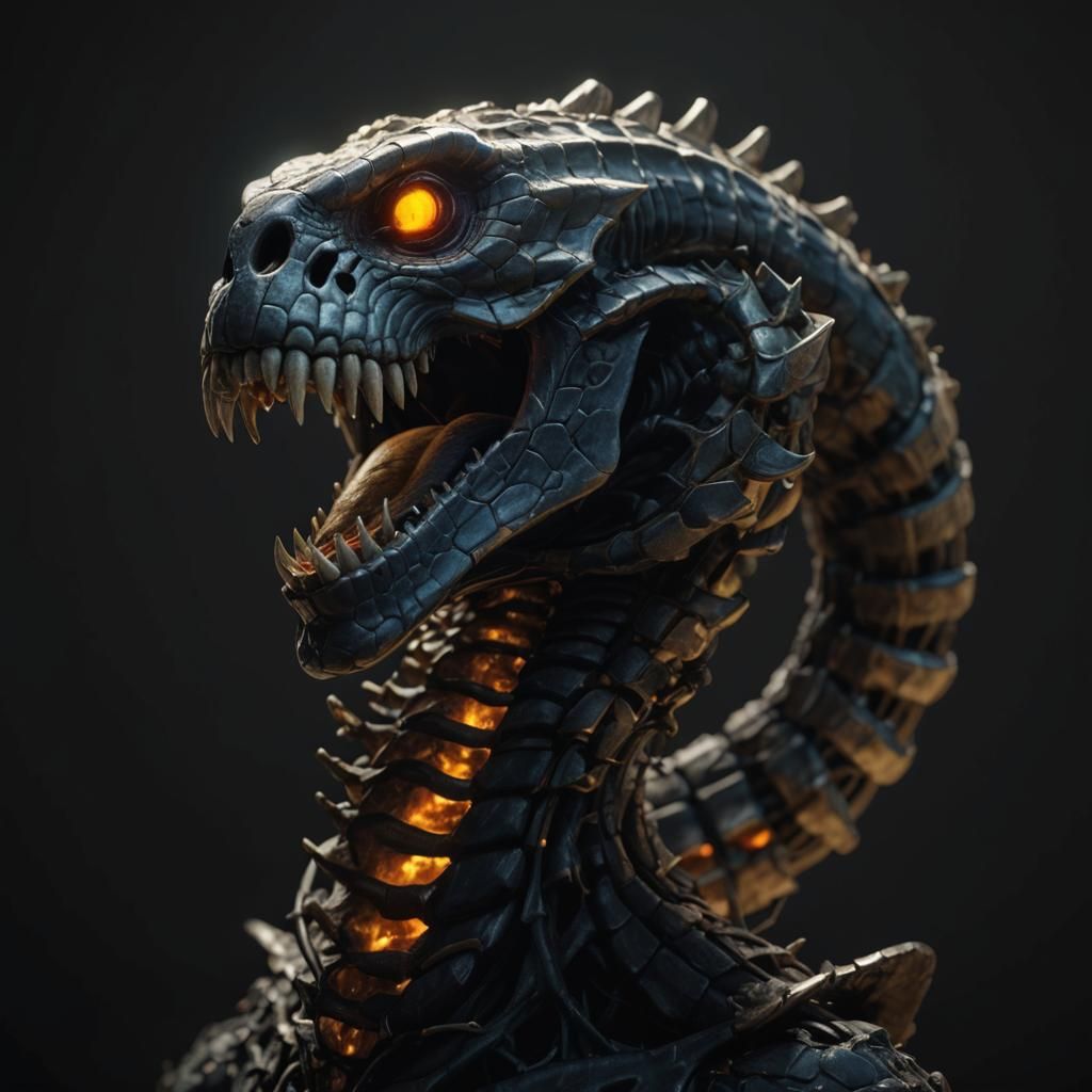 Horned Cobra Skeleton Head in 3D Game Style