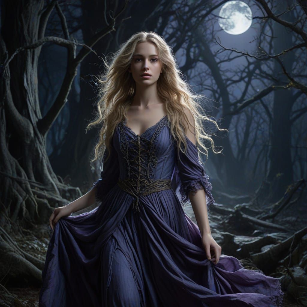 Ethereal Maiden in Moonlit Shadows