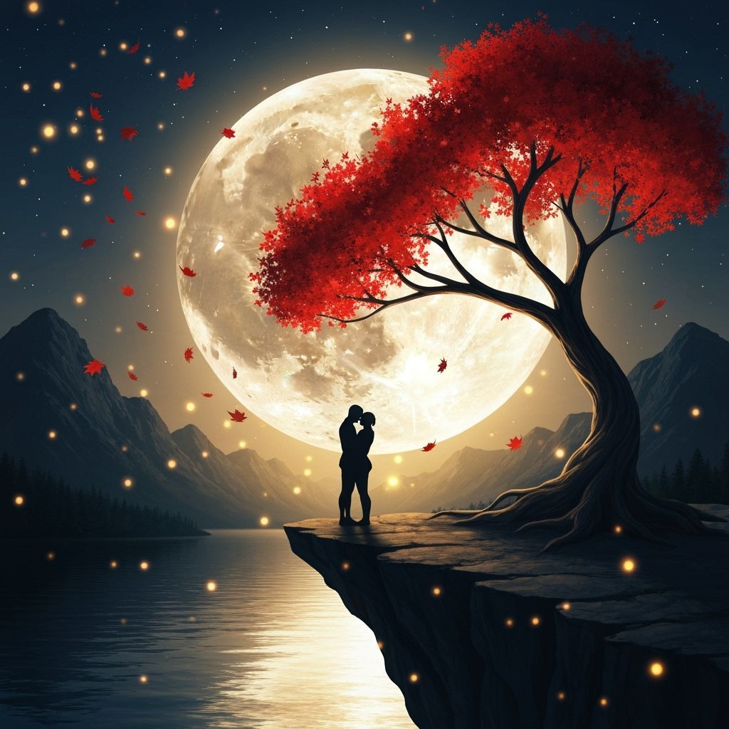Romantic Silhouettes Under a Glowing Moon