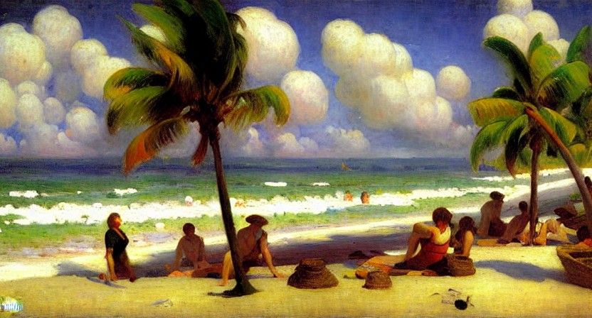 Tropical Beach Scene in Impressionist Style