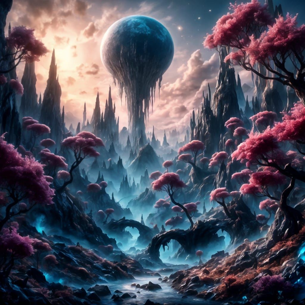Surreal Alien Landscape with Fantasy Elements