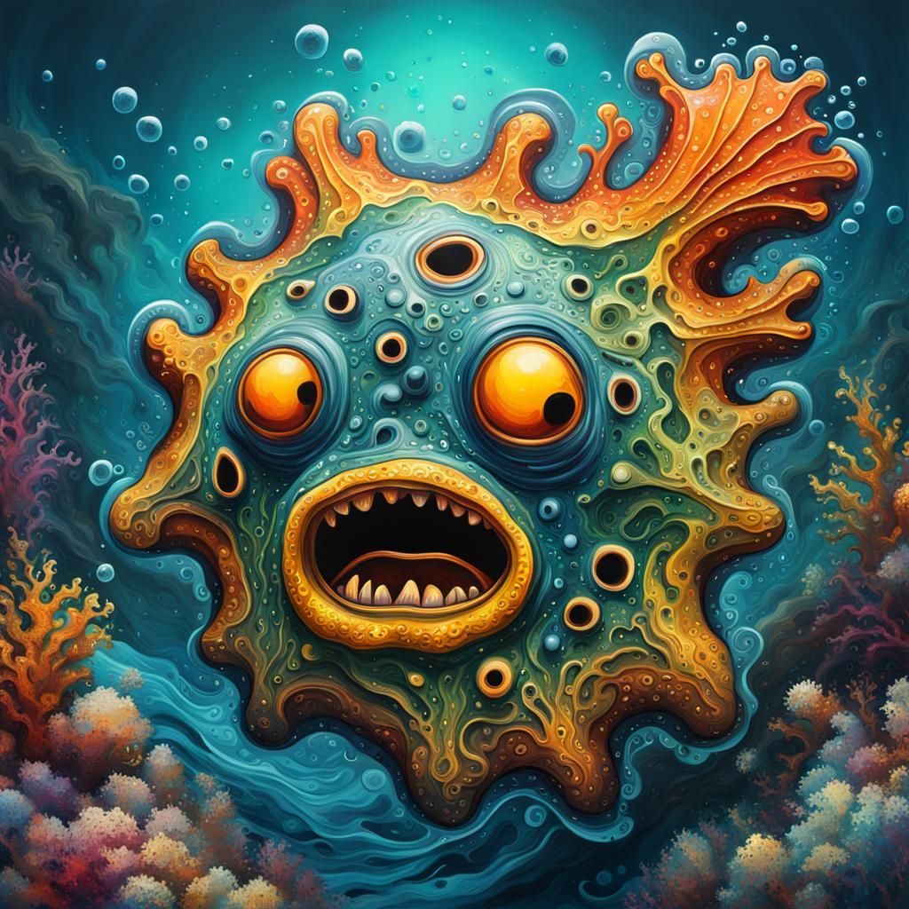 Detailed Sea Amoeba with Face in Graffiti Art