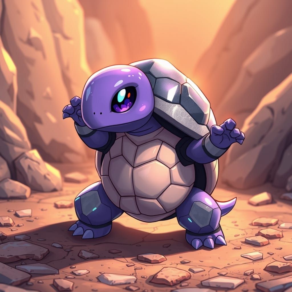 Heroic Purple Baby Tortoise Digimon with Rock Armor