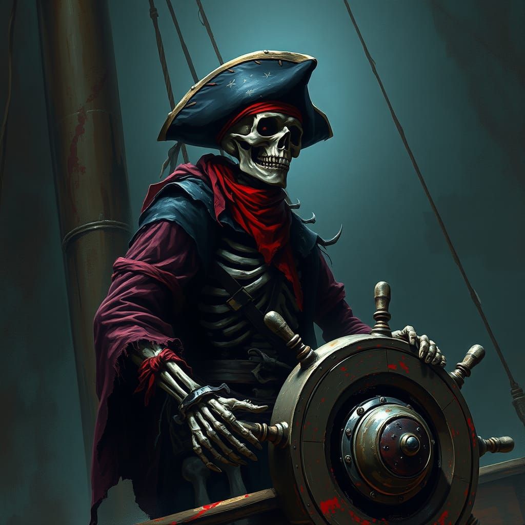 Skeletal Pirate Master Commands Stormy Seas